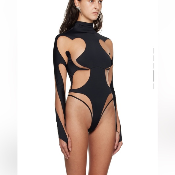 MUGLER rodeo, Black hearts 🖤 cut out bodysuit with sheer mesh panels, lu… - Picture 2 of 16